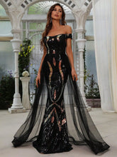 Off Shoulder Sequin Mermaid Hem Prom Dress - Elonnashop